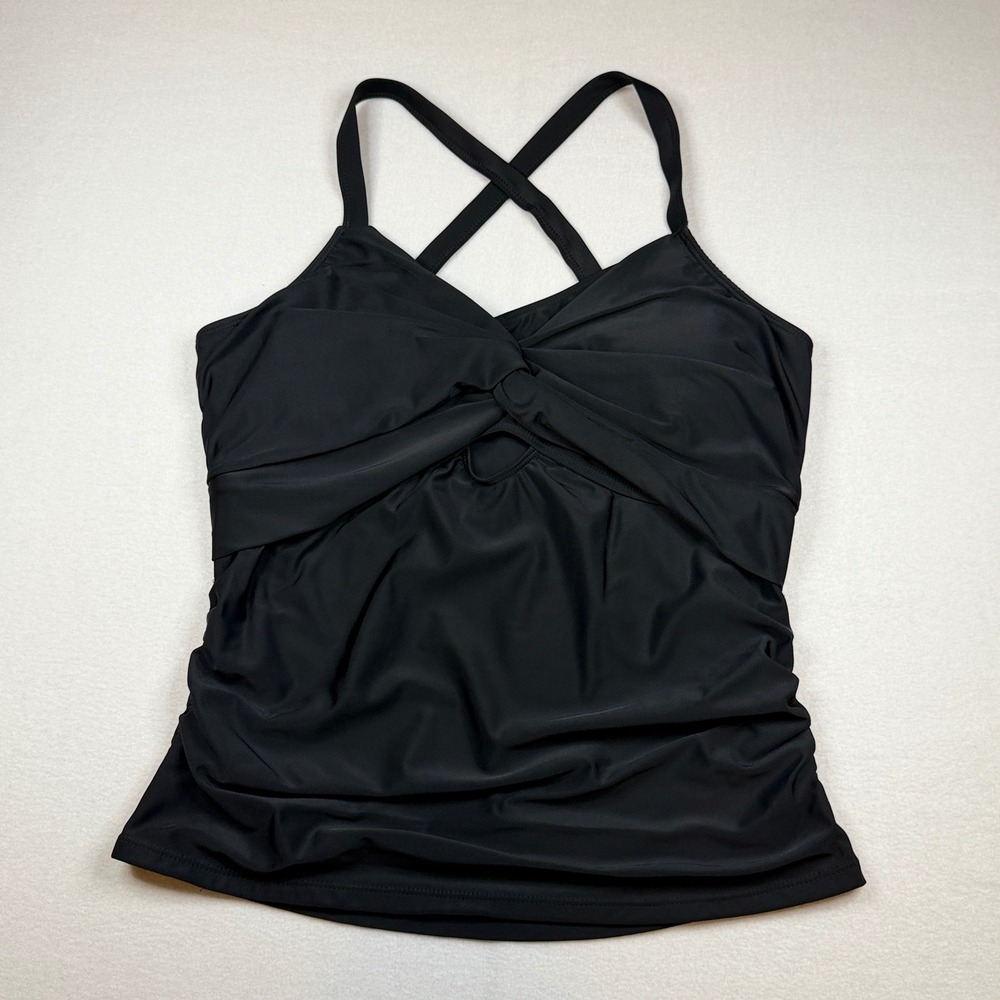 Grace Karin  Womens Black Twist Front Tankini Swim Top XL Adj. Cross Back Strap